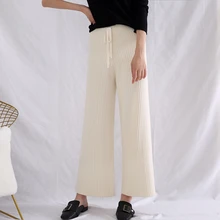 Толстые трикотажные кашемировые широкие брюки женские осенние и зимние Новые прямые повседневные брюки с высокой талией широкие брюки