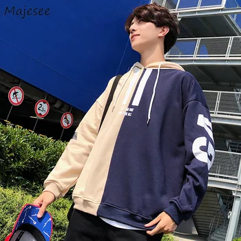

Hoodies Men Hooded Patchwork Leisure Letter Printed Simple All-match Korean Style Sweatshirts Mens Ulzzang Harajuku Clothing