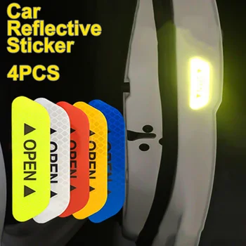 

4pcs/Set Car Door Reflective Stickers Door Sticker Decal Warning Tape Mark OPEN Sign Safety Notice Car Accessories Exterior