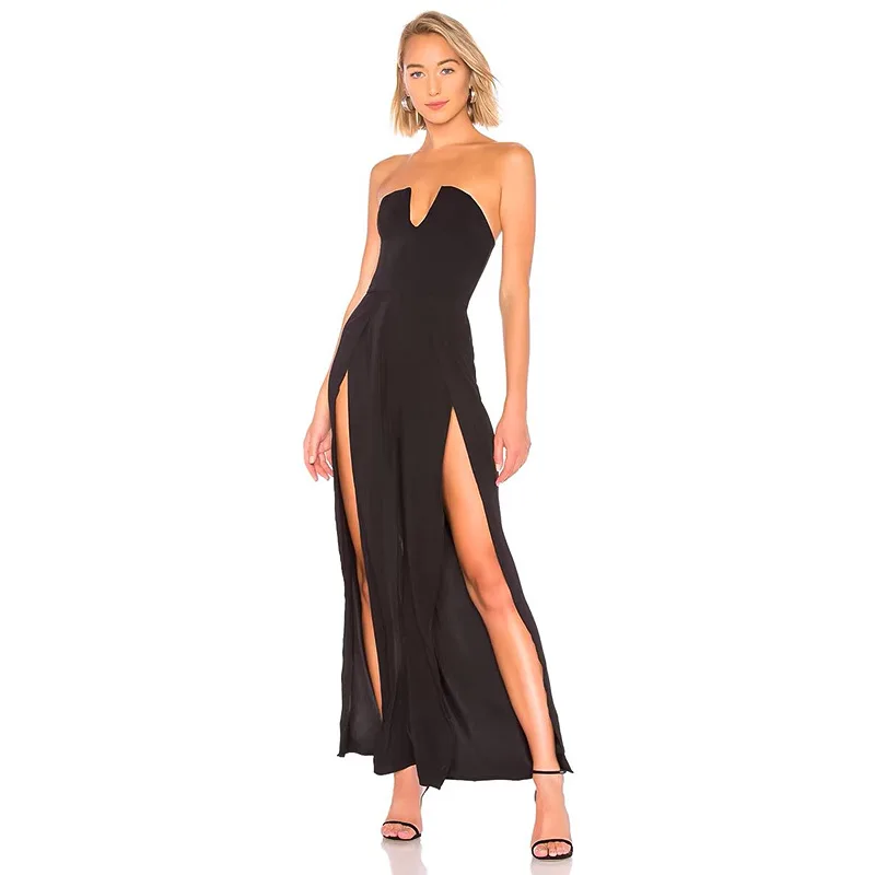 2021 Women's New Arrival Bandage Jumpsuit Sexy Slim Side Split Hip Wrap Tube Top Jumpsuit Red Black Sleeveless Backless Pants