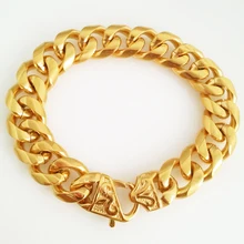 Новая мода Браслеты для Для мужчин 13/15 мм золото Цвет тяжелая цепь связь 316L браслет из нержавеющей стали браслет для Для мужчин 8-10 дюймов