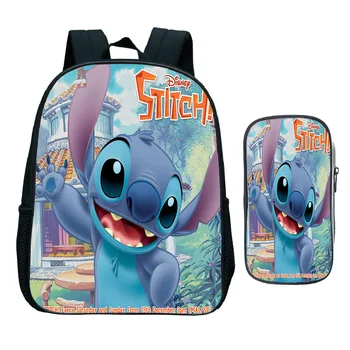 

2 Pcs/Sets Stitch Children's Backpack Boys Girls School Bags Pencil Case Kindergarten Daily Backpack Students Rusksack