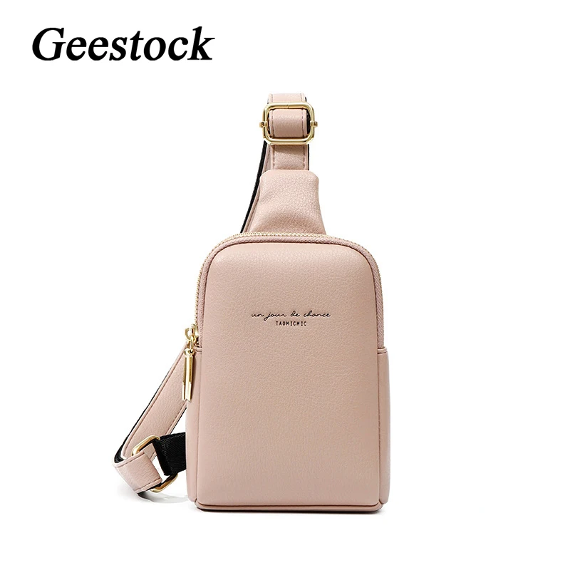 Geestock Women's Chest Pack Bag for Fashion Luxury Leather Hip Hop Banana Belt Bag Small Crossbody Waist Bags Shoulder Bag