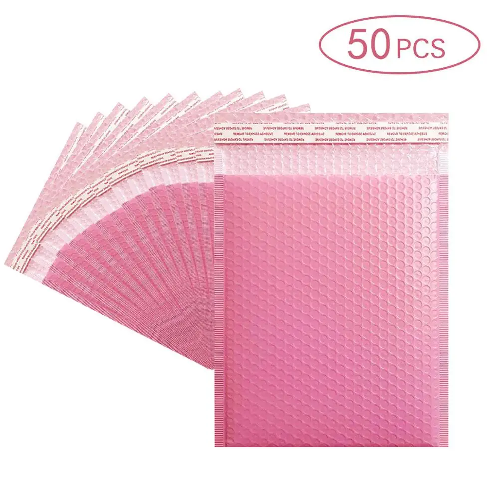 

50PCS Bubble Mailers Padded Envelopes Lined Poly Mailer Self Seal Pink Self-adhering Tear Resistance Envelopes Storage Bags