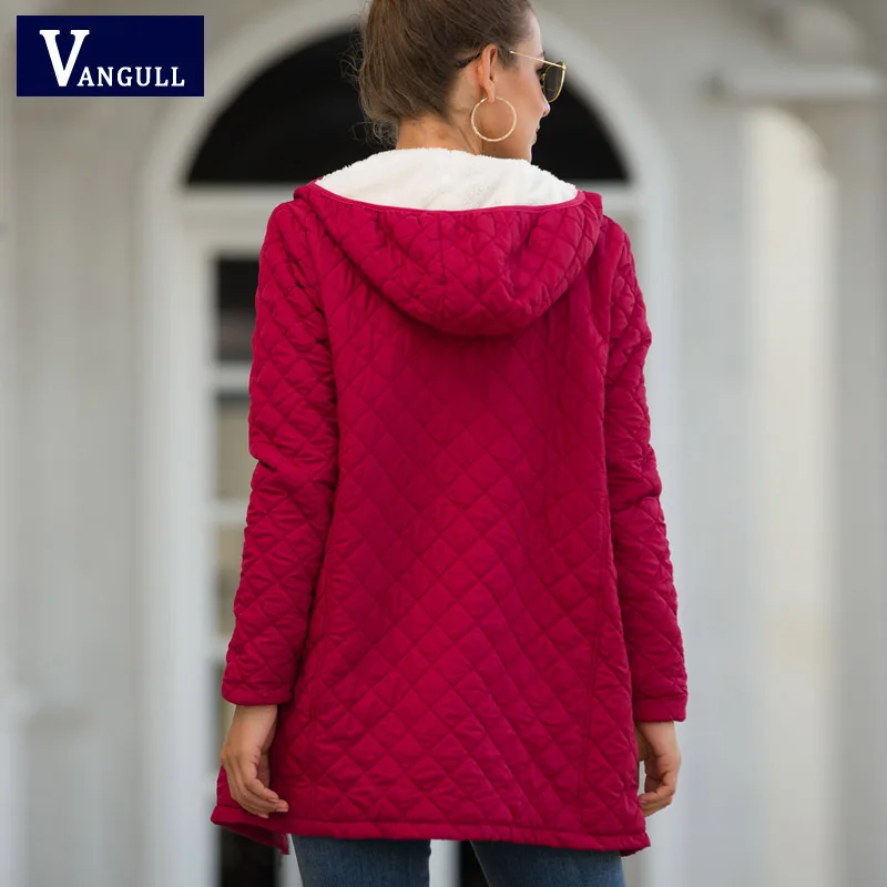 Vangull, Длинные парки, базовые куртки для женщин, женские зимние бархатные пальто с капюшоном из овечьей шерсти, осень, новая хлопковая зимняя куртка, верхняя одежда