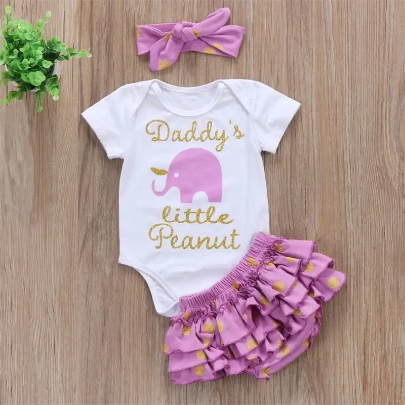 

Newborn 3PCS Infant Baby Girls Outfit Clothes Romper Jumpsuit Bodysuit+Pants Set