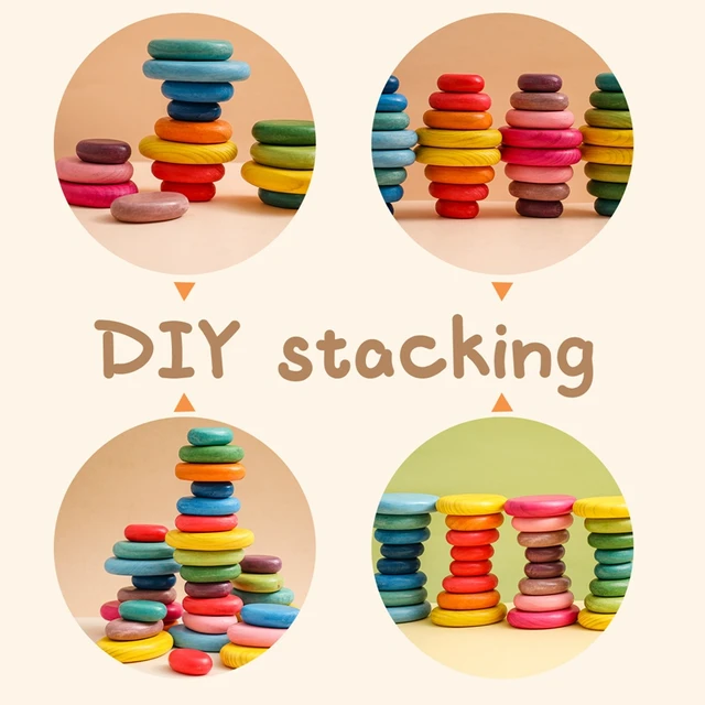 Baby Wooden Building Block Montessori Educational  Rainbow Stacked Stone Balanced Stacking Toys BPA Free Children Gifts 3