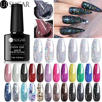 Ur Sugar 7 5ml Glitter Gel Nail Polish Black Crystal Uv Gel Laser Sequins Gel Polish Soak Off Uv Nail Art Varnish Leather Bag