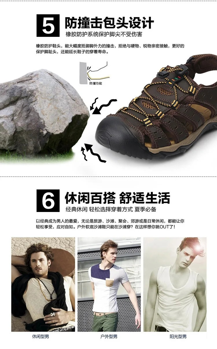 Г. verano nuevas zapatillas de punta de cuero ahuecadas sandalias transpirables para hombre cómodos zapatos planos antidesliza