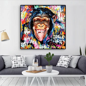 

Graffiti Street Art Cute Monkey Canvas Painting Posters Wall Painting Wall Art for Living Room Home Decor (No Frame)