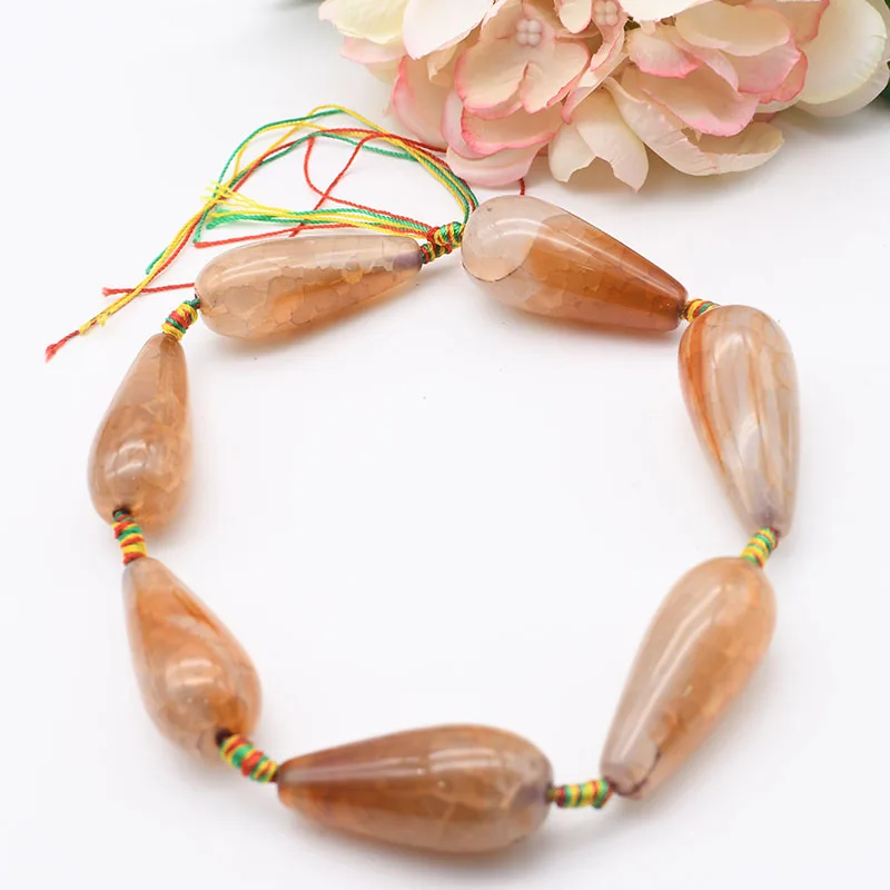 

46x20mm Natural Ice crack pattern water drop Beige stripe Agate stone beads For DIY Bracelet Necklace Jewelry Making Strand 15"