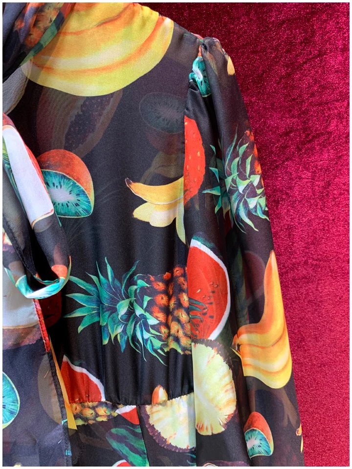 Svoryxiu весна лето подиумное шифоновое длинное платье с фруктовым принтом женское элегантное винтажное вечернее платье с кружевным воротником и бантом