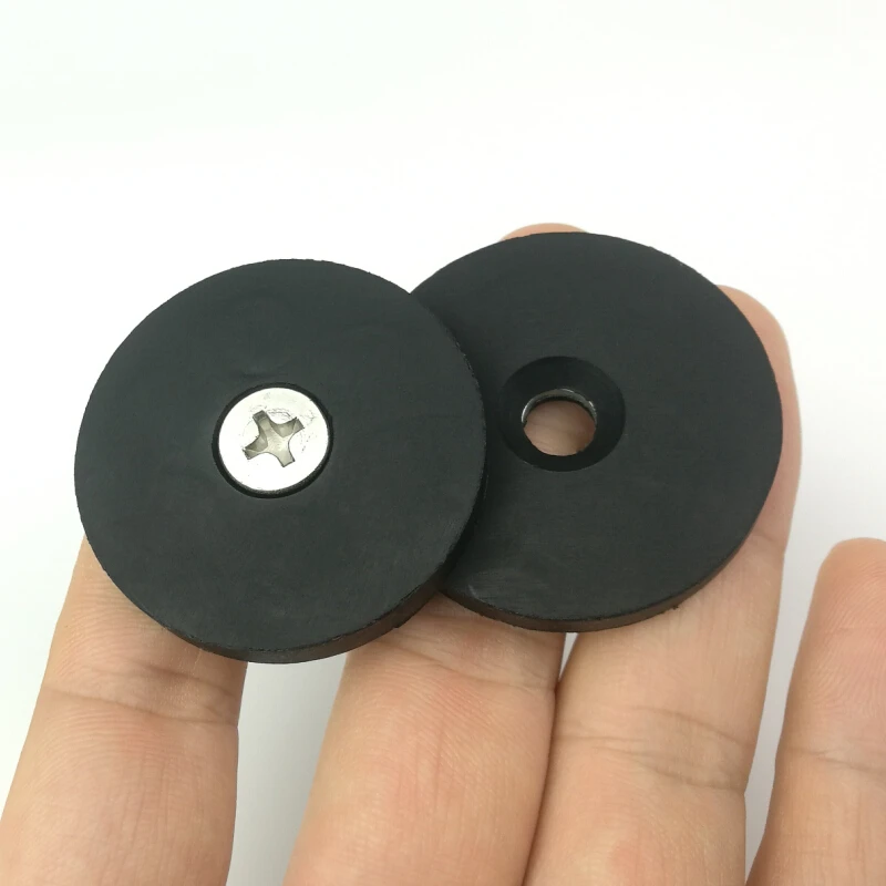 

Rubber Coated Neodymium Magnetic Base D43mm Countersunk Hole Black Disc Magnets Screw Mounting incredible Magnetic Holder