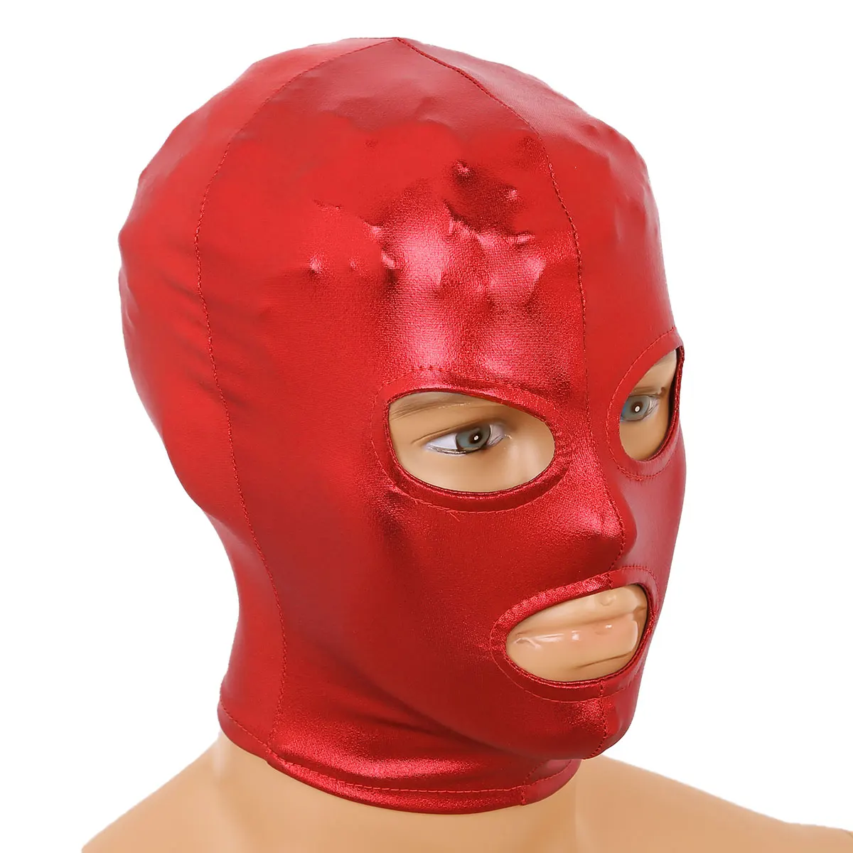 Unisex Men Women Cosplay Face Mask Latex Shiny Metallic Open Eyes and Mouth Headgear Full Eyewear Hood for Role Play Costumes