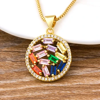 

New Arrival Round Hollow Necklace Gold Chain Cubic Zirconia CZ Rhinestone Crystal Colorful Turkish Fashion Jewelry For Women Girls Best Birthday Party Gift