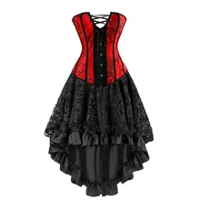 

sexy corsets dresse plus size costume floral lace up corset and skirt lingerie set tutu corselet victorian fashion red for Women
