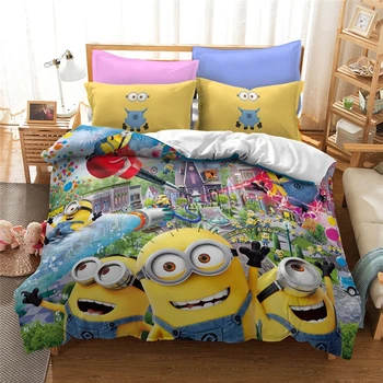 

New Minions 3d Printed Bedding Set Duvet Cover Pillowcases Comforter Cover Bedding Set Bedclothes Bed Linen King Size (NO Sheet)
