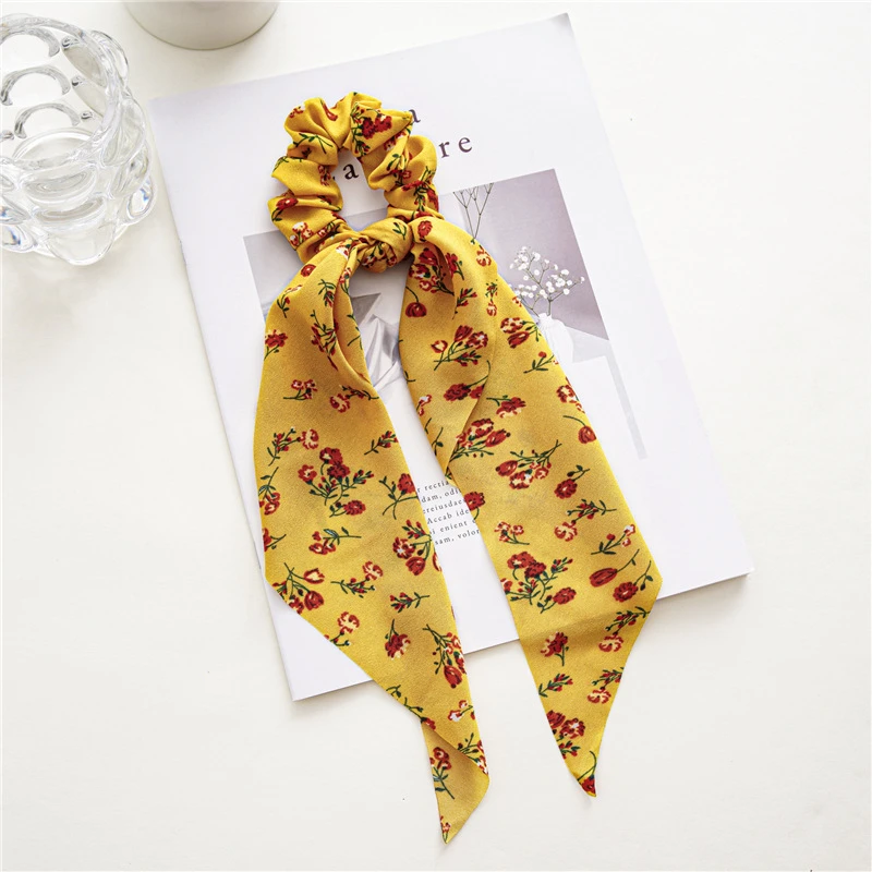 flower hair clips New Fashion Print Bow Scrunchies Hair Ribbon For Women Elastic Hair Band Girls Horsetail Hair Ties Hair Accessories small hair clips Hair Accessories