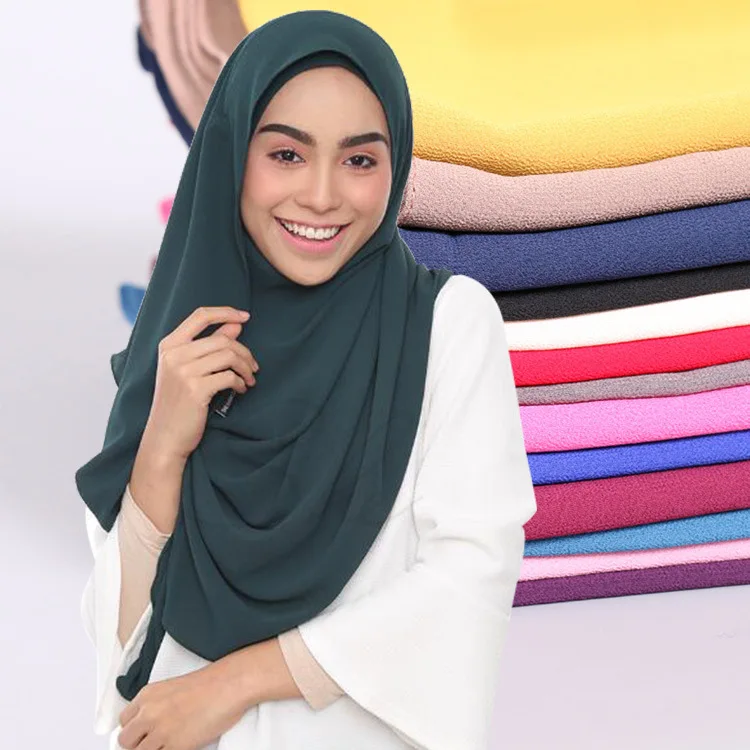 

75*180cm Muslim bubble chiffon Double Loop Instant hijab femme musulman headwrap islamic headscarf hijab cotton Modal shawl