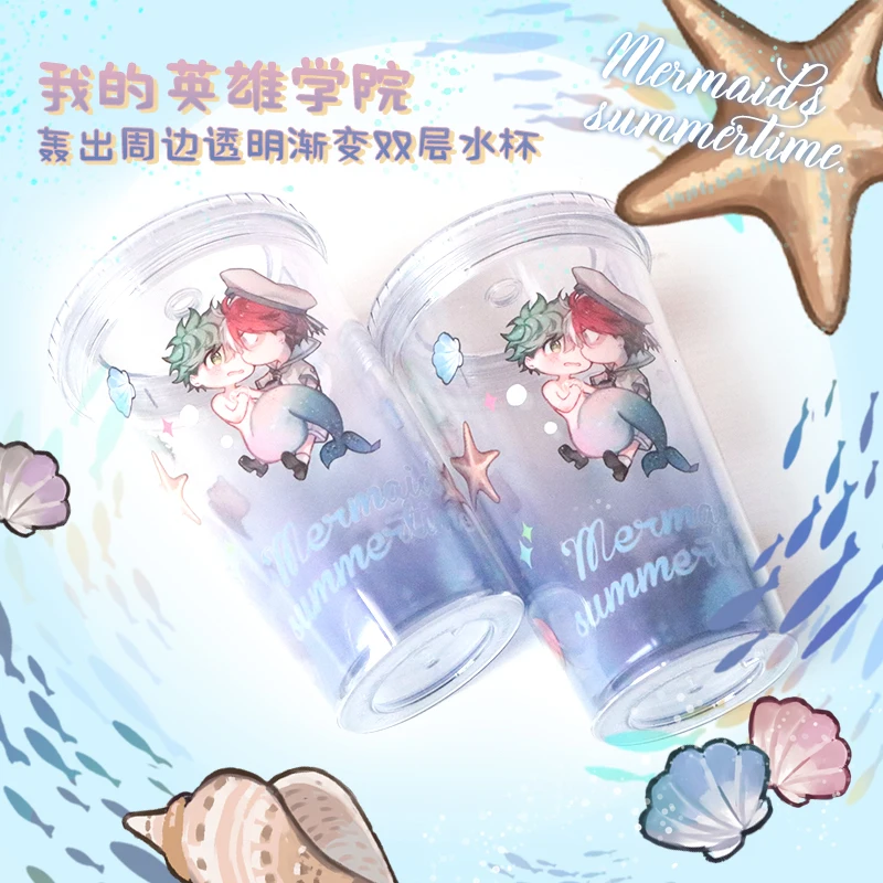 

Anime My Hero Academia Water cup Todoroki Shoto Midoriya Izuku Mermaid Straw Cup Acrylic Figure Keychain Keyring Cosplay Gift