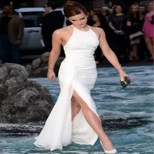 Эмма Уотсон, белое длинное платье знаменитостей, сексуальное платье с открытой спиной, простое официальное платье для выпускного вечера с разрезом, Дешевое платье для особых случаев