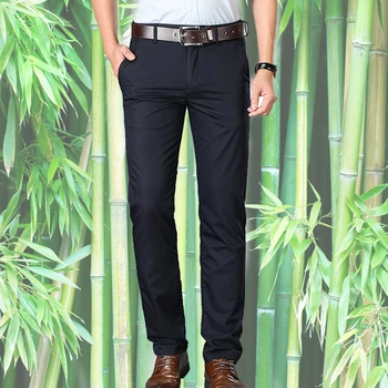 

Bamboo Fiber Dress Pants Black Suit Pants Men Formal Business Trousers Office Casual Men's Classic Pantalones Hombre Slacks 2020