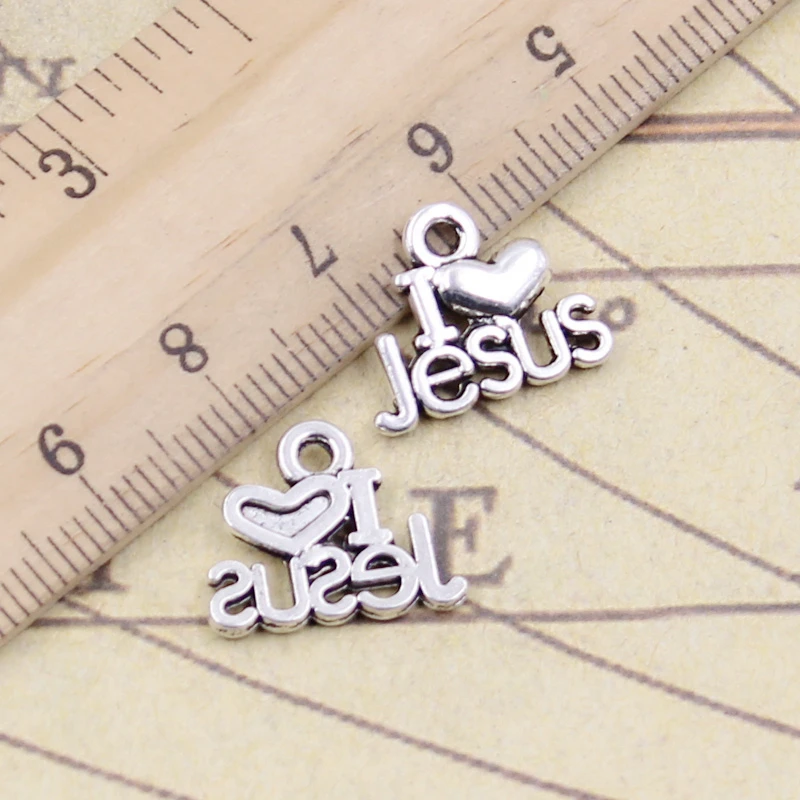 20 шт Подвески I Love Jesus 15x13 мм тибетские бронзовые серебряные цветные античные