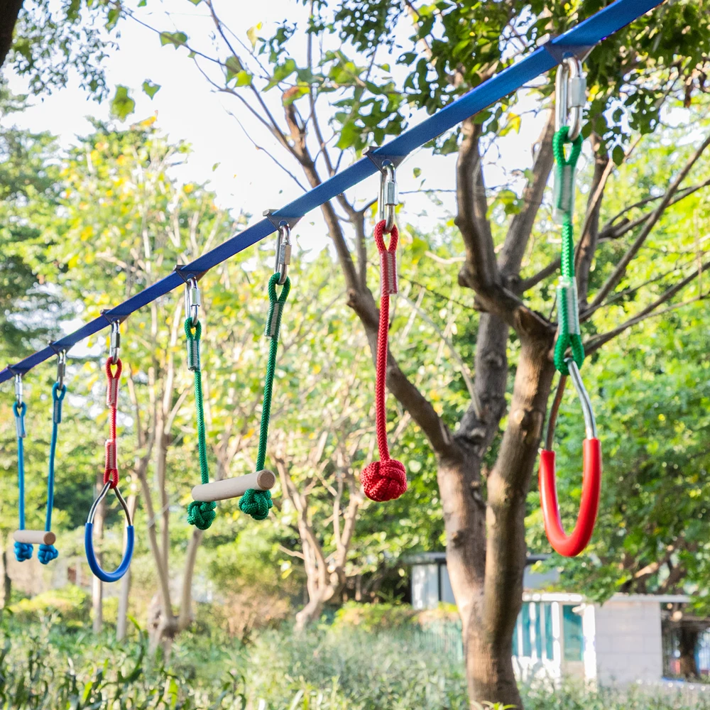 - Slackline Bar Kit Outdoor Tree Hanging Obstacles Line Accessories Play Set Blue