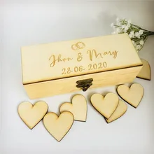Персонализированная деревянная Подарочная коробка для пары, свадьбы, события, гостевая книга, коробка с 50 сердечками на заказ, деревянные Свадебные аксессуары, вечерние принадлежности