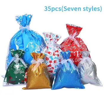 

Candy Wrapping With Ribbon Ties Christmas Gift Bag Plastic Holiday Assorted Styles Tree Decoration Universal Present Pouch Party