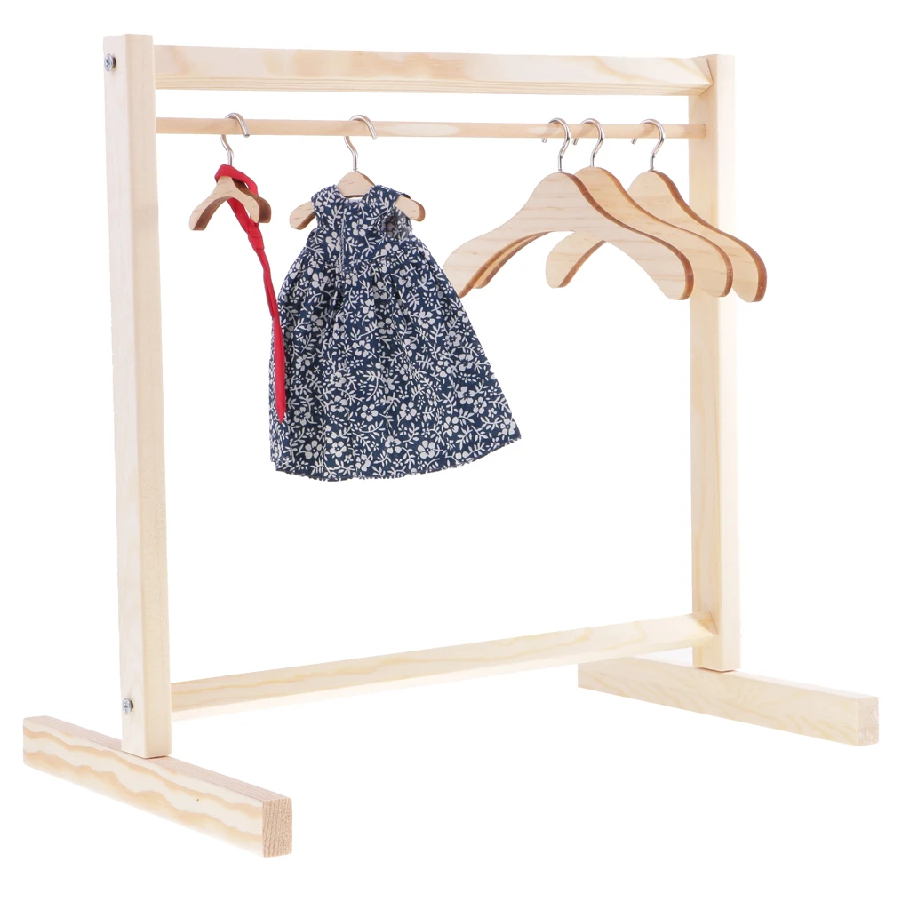 Handmade Doll House Accs Wooden Rack Coat Clothes Hanger 30cm 1:6 Doll