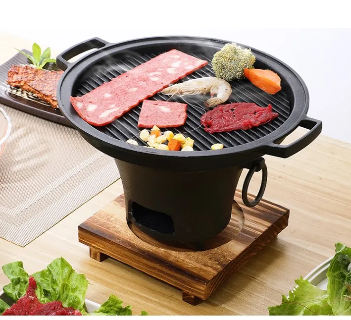 Portable cast iron charcoal bbq grill barbecue grills table top BBQ hot pot  stove Chinese retro style heating stove Aluminum pan - AliExpress