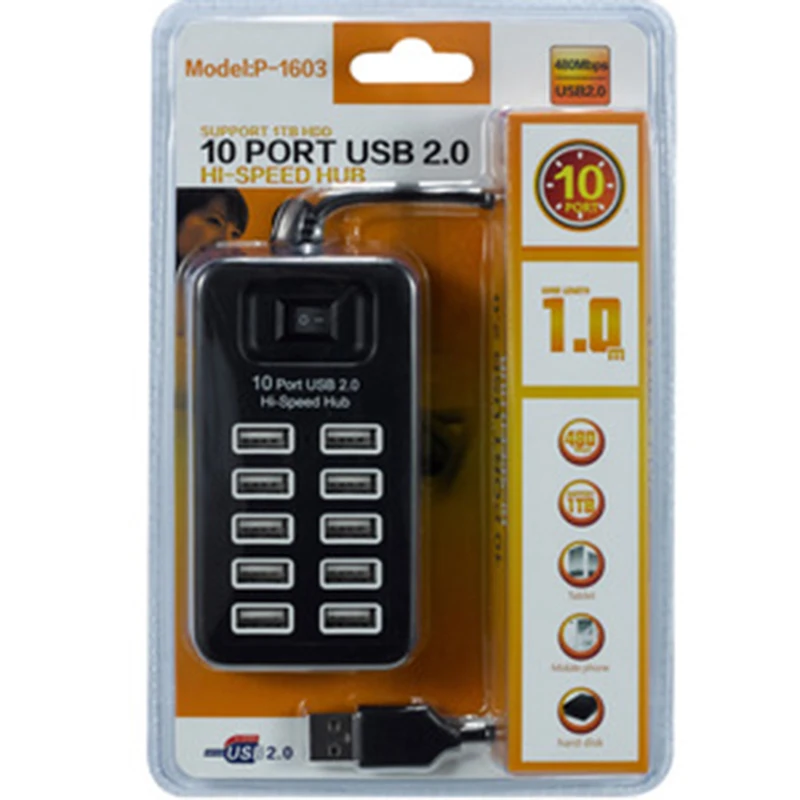Basix USB Hub 2,0 Мульти USB 2,0 высокоскоростной разветвитель 4/7/10 портов Hab с переключателем включения/выключения адаптера для ПК Компьютерные аксессуары