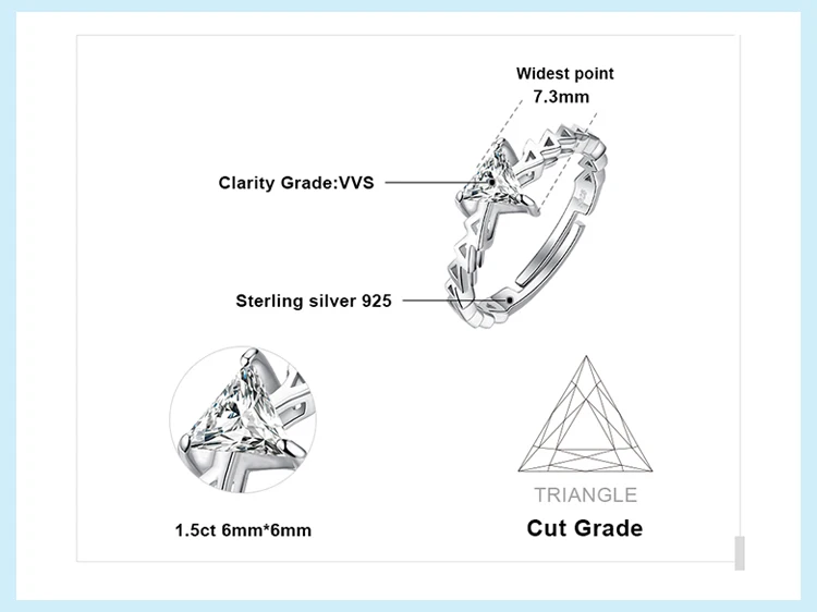 Ювелирные изделия из циркония в форме треугольника, Куба, открытое регулируемое кольцо, 925 пробы Серебряное кольцо для женщин, ювелирные изделия, модные ювелирные изделия
