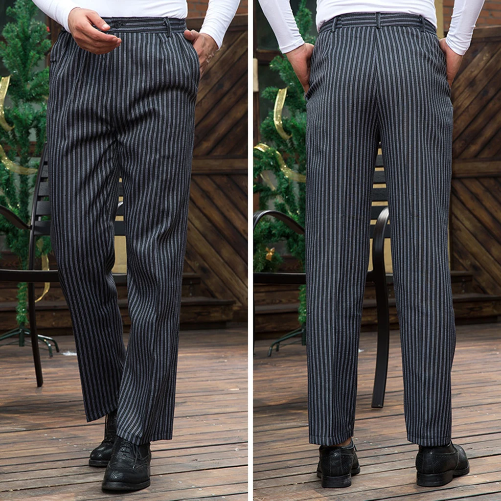 Mens Womens Chef Uniforms Baggy Pants Trousers 2 Pockets Restaurant Kitchen Uniform Cook Trousers Elastic Waist M-4XLStripe