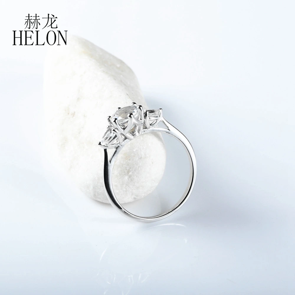 HELON серебро 925 пробы, сертифицированное круглое карат, натуральный белый топаз, обручальное кольцо, женское ювелирное изделие