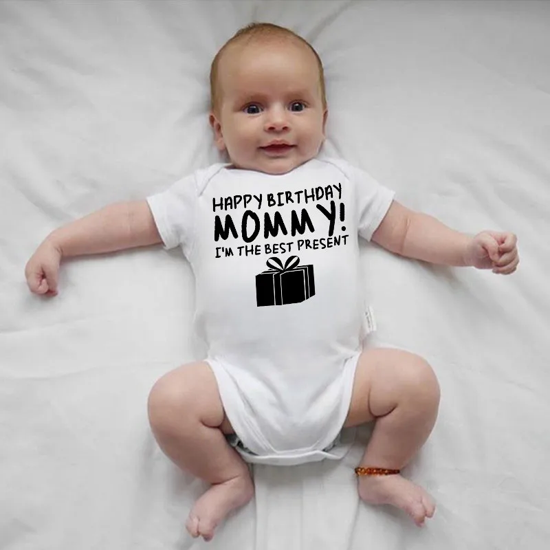 

Cotton Baby Clothes Newborn Boys Girls Romper Happy Birthday Mom Print Cute Sweet Infant Romper Sleepwear Gift for Mom