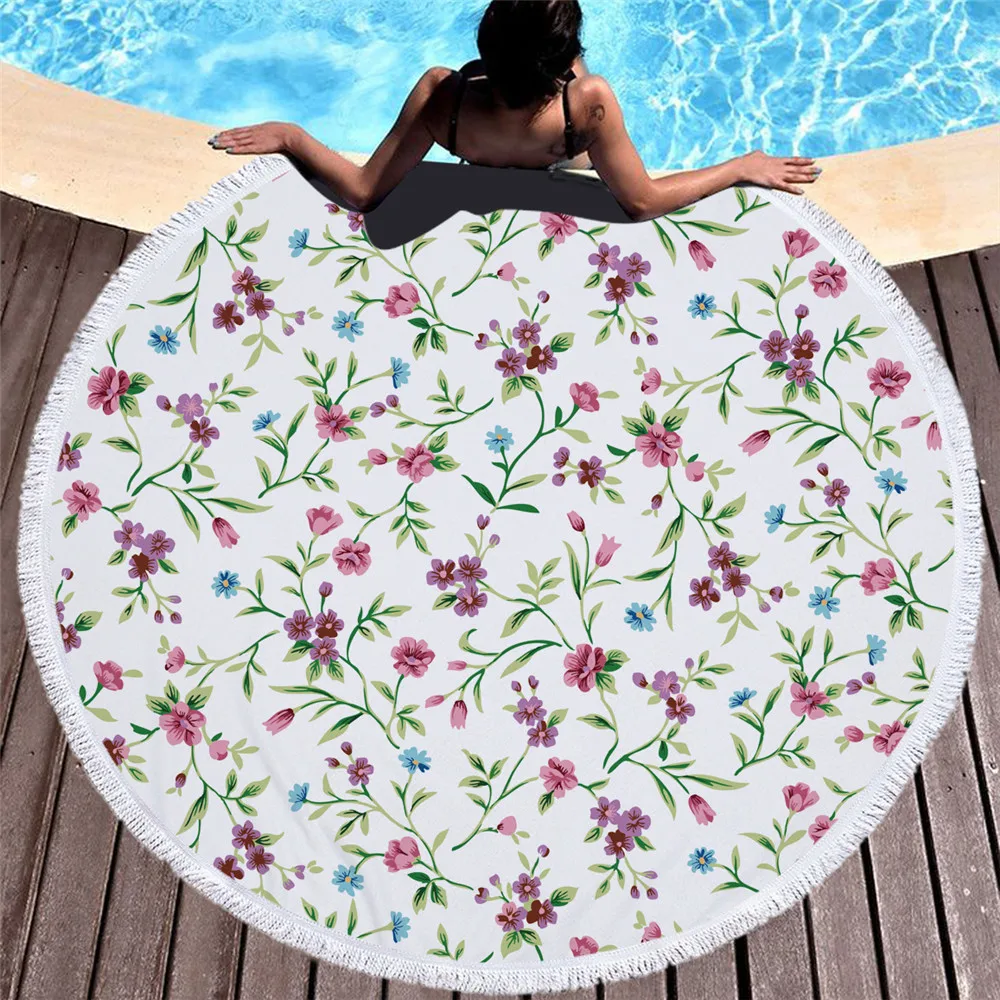 Round Beach Towel Watermelon Cactus Green Leaf Printed Microfiber Shower Towels Circle Bohemia Bath Towel