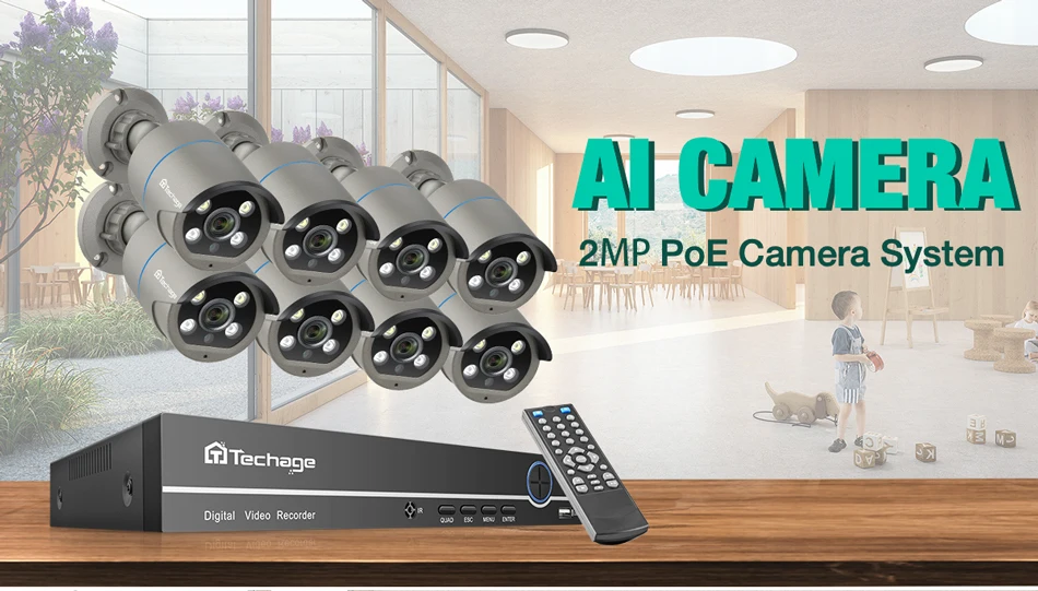 Techage 8CH 48V H.265 POE NVR AI CCTV Камера Системы 2-полосная аудио звуковой динамик запись Водонепроницаемый камера наружного видеонаблюдения комплект