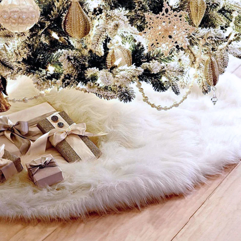

White Plush Christmas Tree Skirt Apron Christmas Ornaments Soft Plush Pad Xmas Party Home Decoration