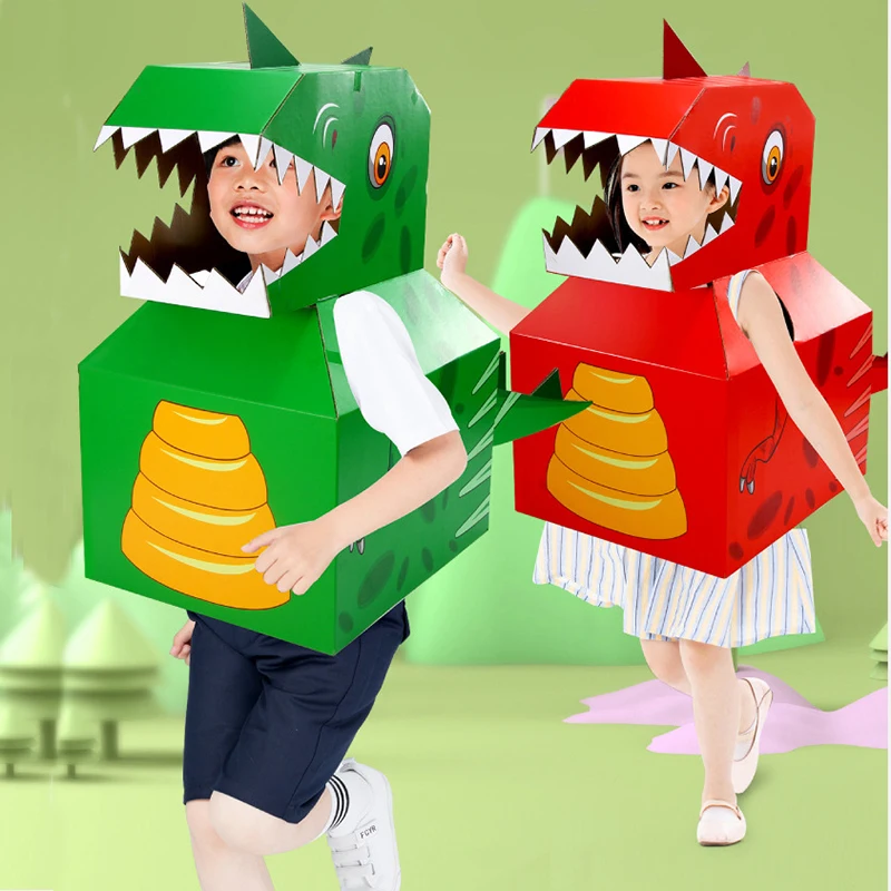 Children 3D Paper Jigsaw Puzzles Paper Dinosaur Cosplay Assemble Cloth Puzzles Toys Kids Educational Toys For Kids Friends Gifts