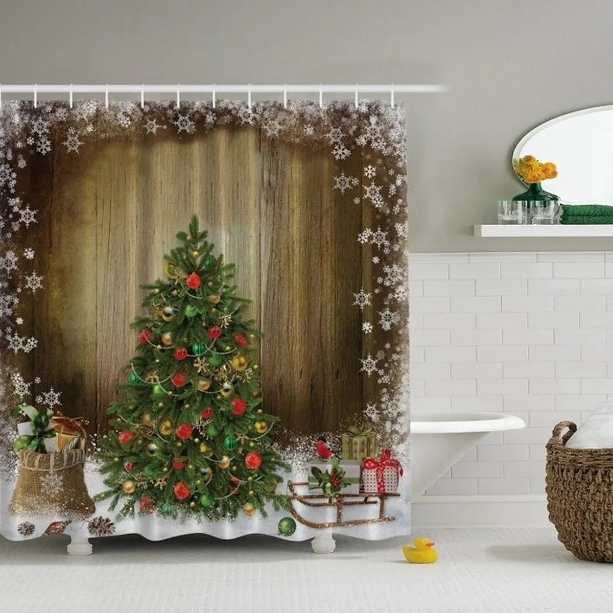 3D Creative Merry Christmas Tree  Bathroom Waterproof Shower Curtain With Hooks 