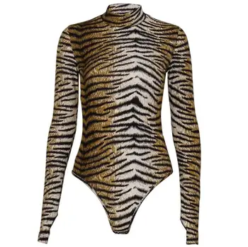 

autumn winter women bodysuit tiger print bodycon sexy gloves festival clothing one piece body streetwear high neck