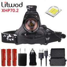 Z20 Litwod 2806 32 Вт чип XHP70.2 головной светильник 6200lum Мощный светодиодный налобный фонарь с зумом головной светильник фонарь