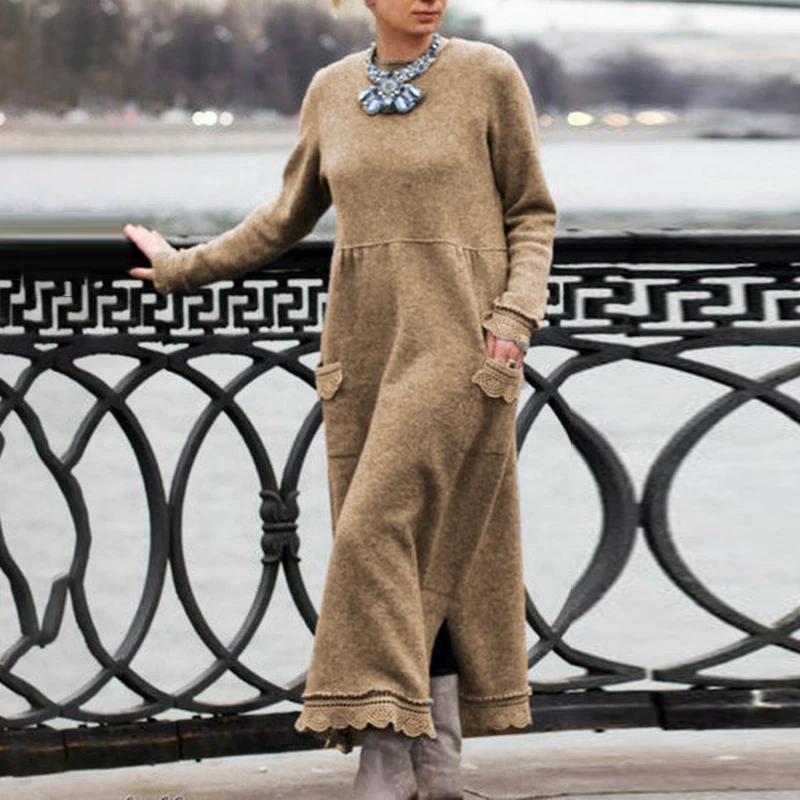 

Ladies Dress Women Winter Round Neck Plus Size Fashion Autumn Long Sleeve