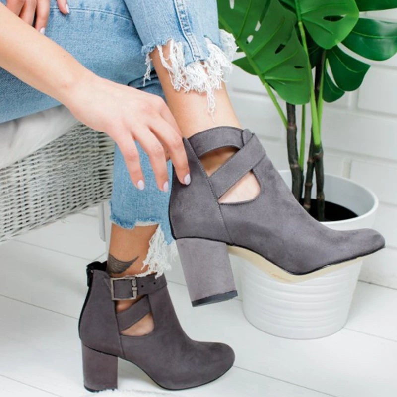 

2019 New Spring Autumn Women Boots Ladies Pointed Toe Square Heel Ankle Boots Bota Feminina Winter Shoes Botines Mujer