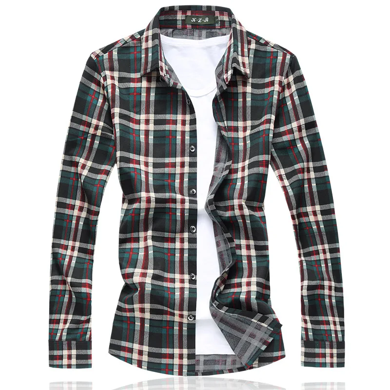 

2019 Autumn New Style Men Korean-style Slim Fit Plaid Shirt Urban Fashion Casual Large Size Shirt Men's