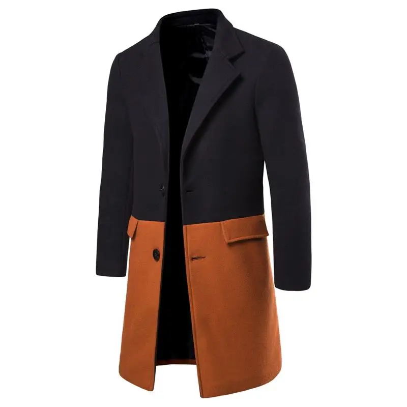 

New Fashion Woolen Cloth Coat Men Color Spliced Prevent Wind stand collar Men Coat Free shipping Size 2XL #YF02
