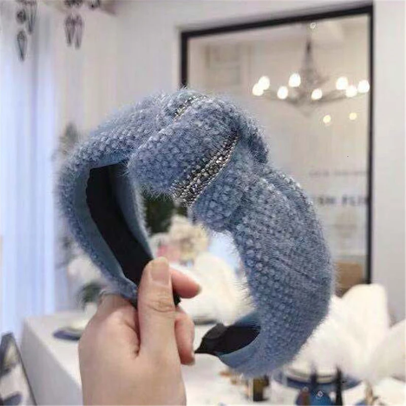 Blue Новинка, женские, для девушек, трендовые, одноцветные, с перекрестным узлом, широкая лента для волос, милый головной убор, обруч для волос, украшение, для девушек, модные аксессуары для волос, подарок - Цвет: Blue