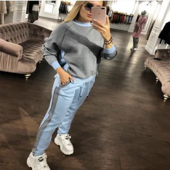 

Women's Knit tracksuits women two piece set Fashion Loose Sweater Feet Pants Two-piece Sportsuit 2 piece outfits for women